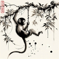 Monkey Swinging on Vine